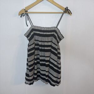 Glam Babydoll Shirt Womens Large Black Gray Stripe Y2K Spaghetti Strap Top Lined